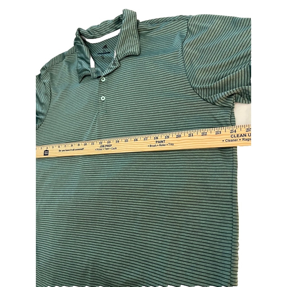Adidas Golf Mens XL Green Striped Short Sleeve Performance Polo Shirt - Picture 4 of 7